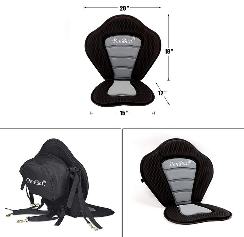 PenBan Universal Deluxe Kayak Seat Cushion with Storage Bag for Kayak,Padded Boat,SUP,Canoe,Fishing Boat,Seats with 4 Adjustable Straps(1 Pack Black/Gray) - Image 3